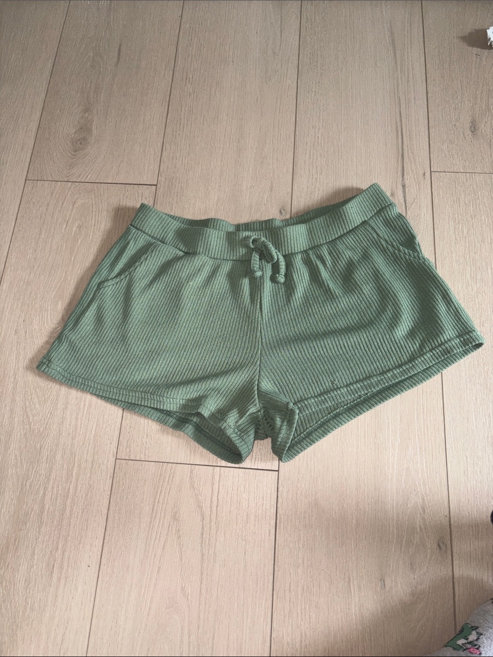 Ribbed Drawstring Women's Shorts in Sage Green